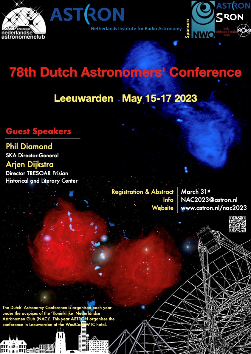 Registration is open for the Dutch Astronomers' Conference in Leeuwarden on May 15, 16 and 17. Check the conference website: indico.astron.nl/event/309/