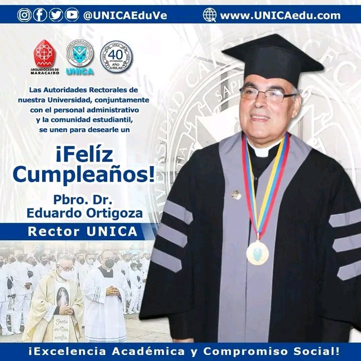 UNICAeduve's tweet photo. Las Autoridades Rectorales de nuestra Universidad, conjuntamente con el personal administrativo y la comunidad estudiantil, se unen para desearle un ¡Felíz Cumpleaños! al Pbro. Dr. Eduardo Ortigoza #RectorUNICA
¡Agradecemos todos sus años de servicio a nuestra #ComunidadUNICA! https://t.co/GKPsiwOmYO