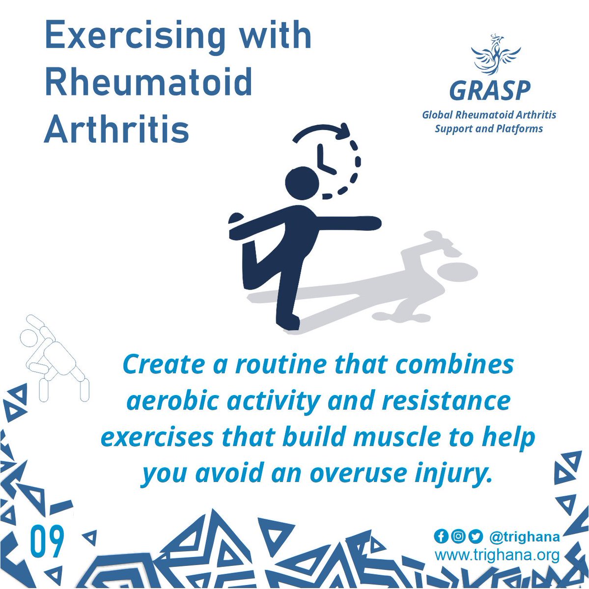 trighana's tweet photo. Create a routine that combines aerobic activity and resistance exercises that build muscle to help you avoid...
#rheumatoidarthritis 
#rheumatoidarthritisawareness 
#RA #exercise #RAandExercise #GRASP #tRi #tRi2gether
#keepmoving https://t.co/CaLFONwihb