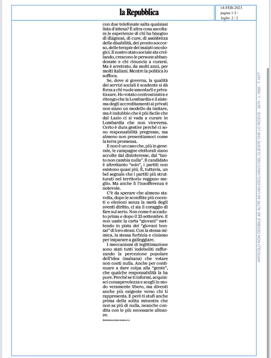 BentivogliMarco's tweet photo. Se ne parlerà al massimo per qualche ora ma quando il 60% sta a casa,
non c’è solo un problema di qualunquismo. 
Si ha come l’impressione che la bassa  partecipazione piuttosto che un dramma per la democrazia, sia un’opportunità per la nomenclatura. 
#elezioniregionali2023 https://t.co/PZAkvjKdWz
