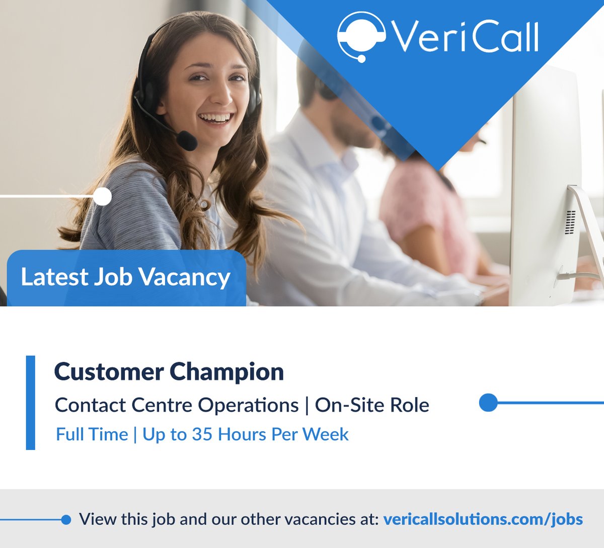 We are hiring! 
Customer Champion.
Office-based | Full Time | Up to 35 hours per week
If you are an excellent communicator who puts the customer first in everything you do - we'd like to hear from you!
View this job: vericallsolutions.com/jobs #jobsinscotland #scotlandjobs #ukjobs