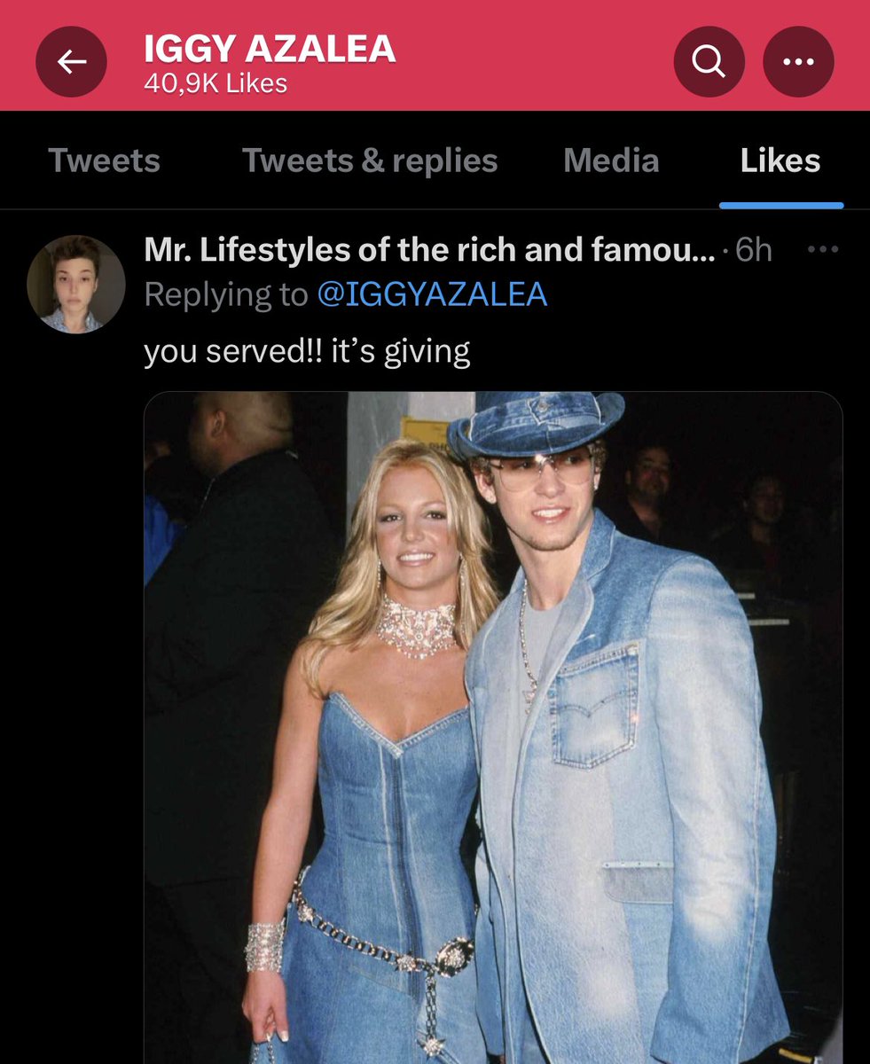 Iggy Azalea liked tweet comparing her recent look with Britney Spears iconic 2001 denim dress Iggy Azalea liked tweet comparing her recent look with Britney Spears iconic 2001 denim dress