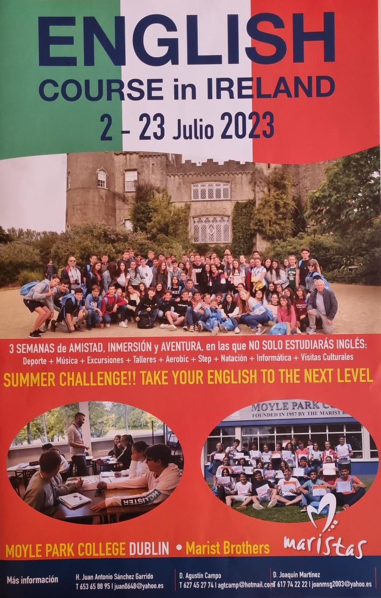 ‼️HOY A LAS 18:00 REUNION INFORMATIVA‼️
Para aquellas familias que estén interesadas en el curso de verano en 🇮🇪Irlanda 🇮🇪