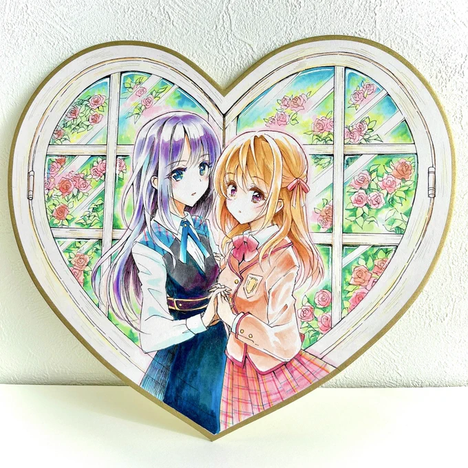 Heart Windowひみつの花園色紙を窓枠に見立てました#コピック #百合 