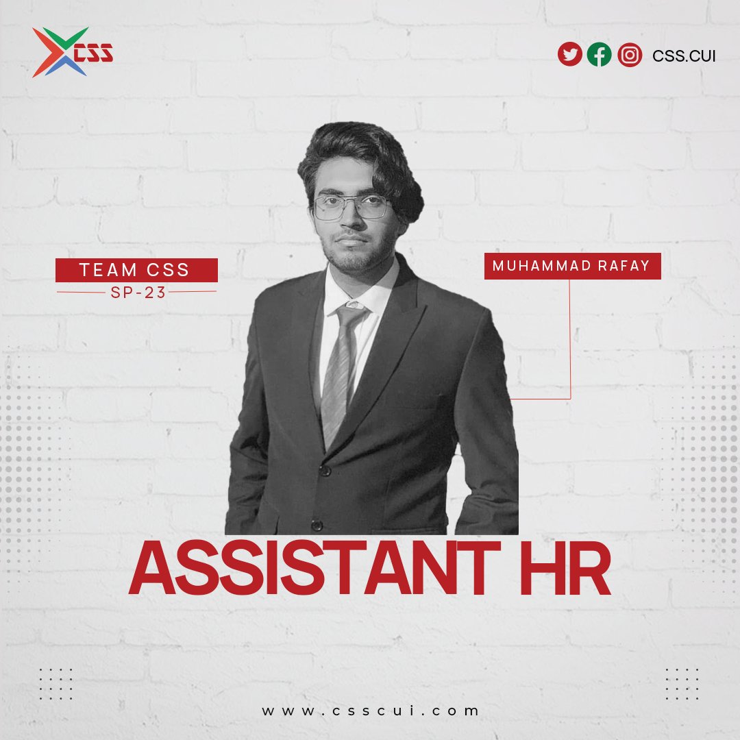 CssCui's tweet photo. CSS is happy to announce its new Assistant HRs Sameer Doltana and Muhammad Rafay. Best of luck for your new role! ✨

Poster Credits: Atiq Abdullah

#promotion #teamcss #csssociety #comsatsislamabad https://t.co/WGkrknsEBI
