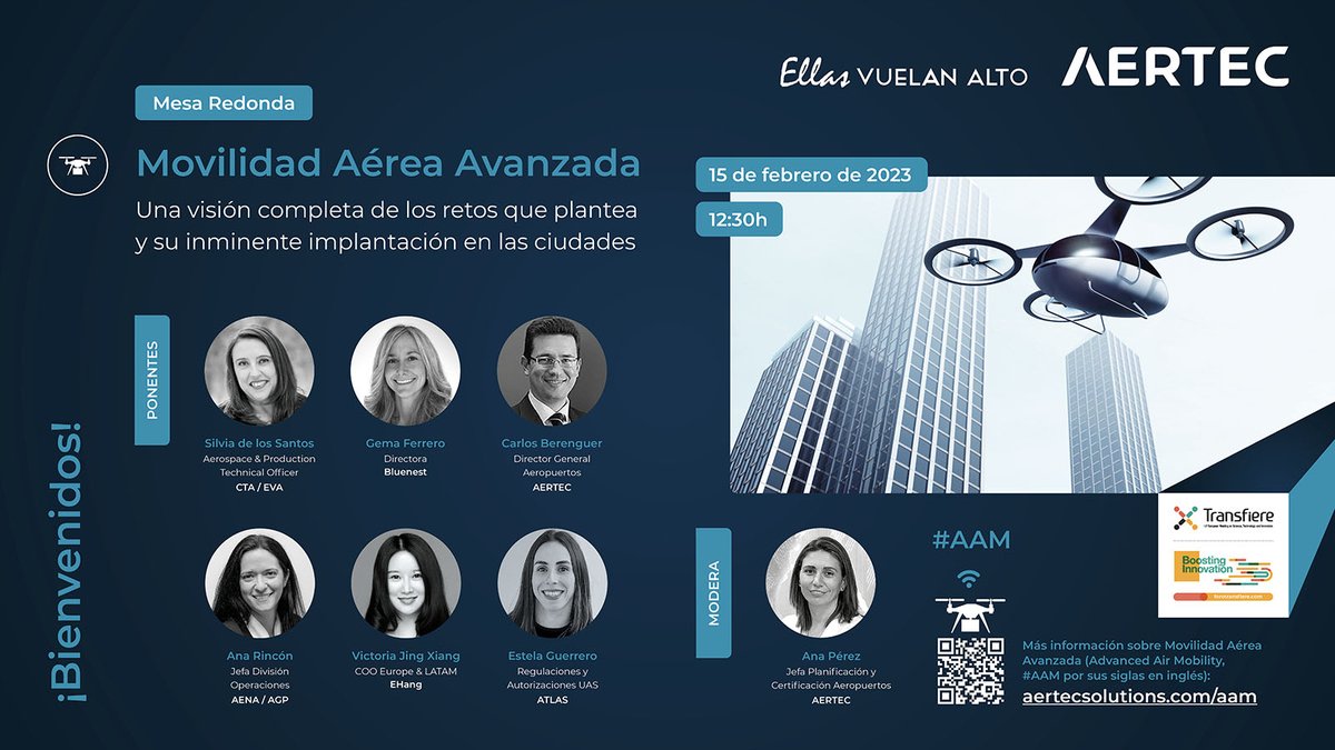 En unos minutos estamos comenzando la Mesa Redonda sobre Movilidad Aérea Avanzada #AAM - ¡Estás a tiempo! hubs.la/Q01Cn-Tt0