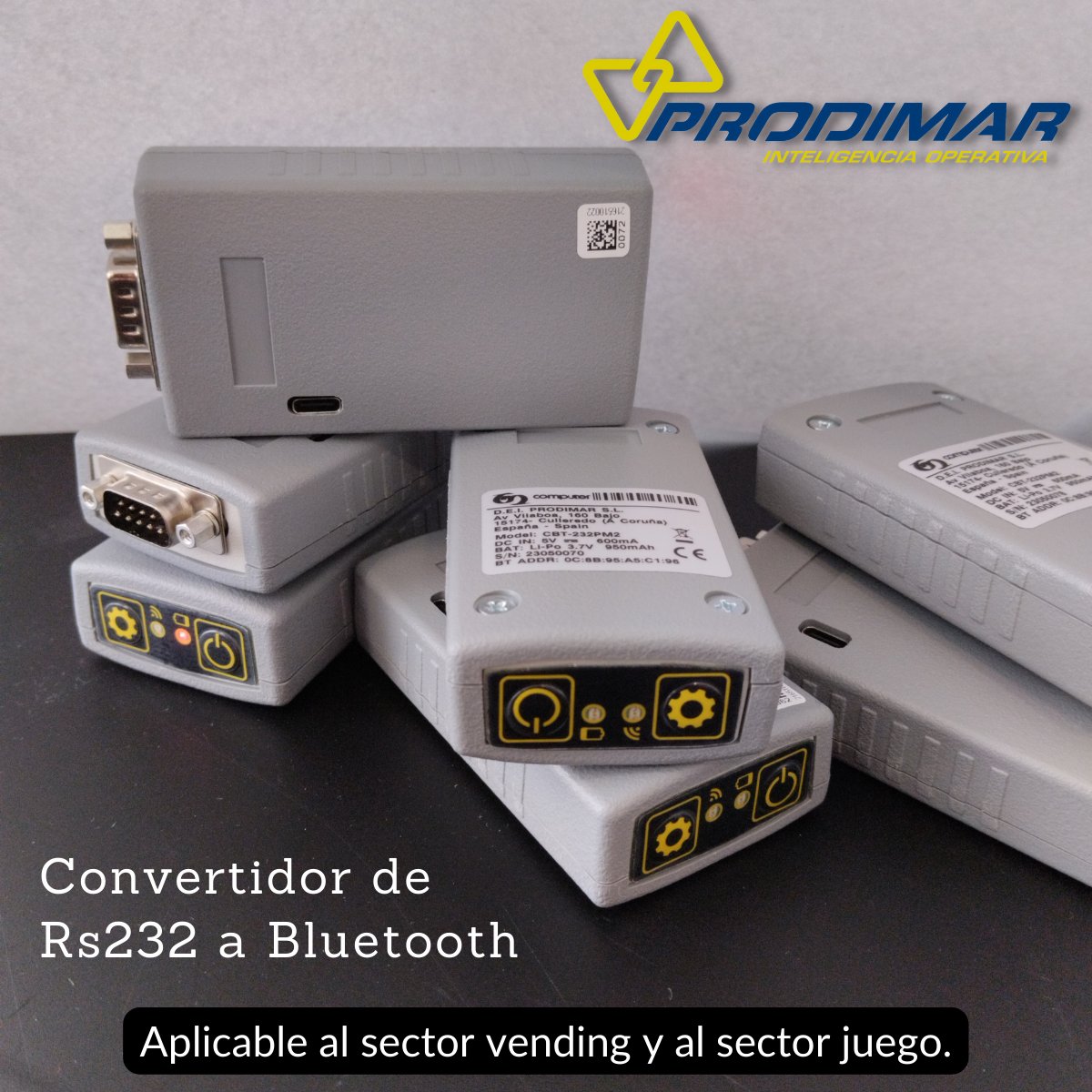 Adaptadores de #RS232 a #Bluethoot  #IOT

Aplicables a sector #vending &amp; #juegos

Fabricados y diseñados en #España

Nuevas #tecnologias 

prodimar.com