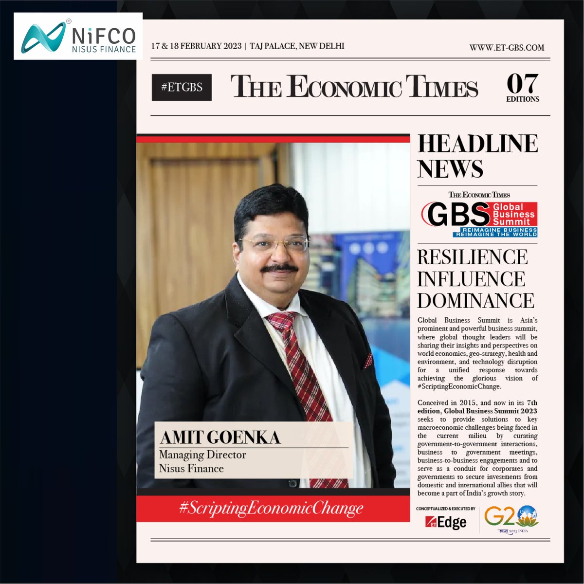 NisusFinance's tweet image. #ETGBS | #ScriptingEconomicChange  as India forges ahead to achieve its $5trillion goal through a focus on manufacturing, economic efficiency, digitization; meeting global policy makers, academics and business leaders will spark fresh ideas as we chart out a new growth path