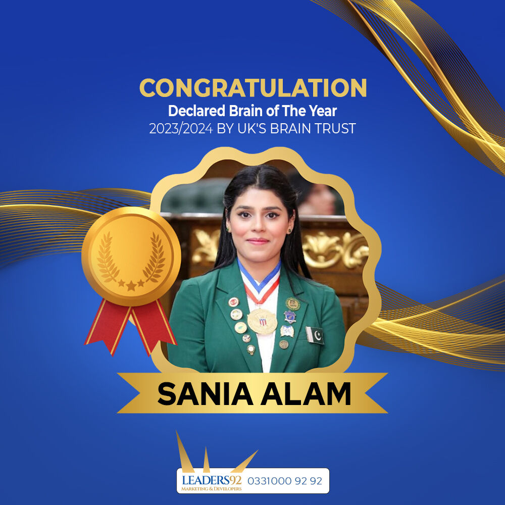 Leaders92_pk's tweet photo. Congratulations👏 Sania Alam, for being named BRAIN OF THE YEAR 2023/2024 by the UK's Brain Trust. We Pakistanis are all proud of you. ❤️❤️❤️

#SaniaAlam #BrainOfTheYear #TonyBuzan #leaders92 #realestate https://t.co/R2PJ95vfkp