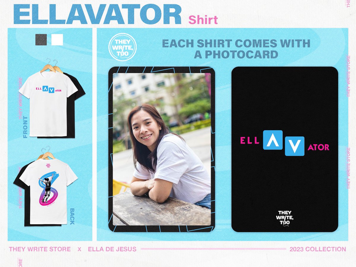 theywriteSTORE's tweet photo. Ella de Jesus fans! The ELLAVATOR MERCH is now available on our Tiktok Shop! Order now and get one signed photo card. 💞 

Join @ella_dejesus through her ups and downs in volleyball with this shirt. LET'S GO! 

LINK: https://t.co/LpEyLvFwBu https://t.co/eaKeOiqJnv