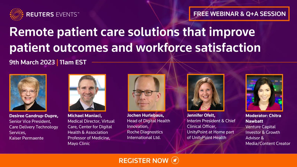 Journal of mHealth (@journal_mhealth) on Twitter photo Join this webinar on March 9th <a href="/11am/">11 am in morning</a> EST and learn how to connect your patients’ care journey as well as reduce staff burnout via remote care solutions from leading organizations in the space such as <a href="/MayoClinic/">Mayo Clinic</a>, <a href="/UnityPointNews/">UnityPoint Health</a>, <a href="/aboutKP/">Kaiser Permanente</a> <a href="/Roche/">Roche</a>
Register - https… Join this webinar on March 9th <a href="/11am/">11 am in morning</a> EST and learn how to connect your patients’ care journey as well as reduce staff burnout via remote care solutions from leading organizations in the space such as <a href="/MayoClinic/">Mayo Clinic</a>, <a href="/UnityPointNews/">UnityPoint Health</a>, <a href="/aboutKP/">Kaiser Permanente</a> <a href="/Roche/">Roche</a>
Register - https…