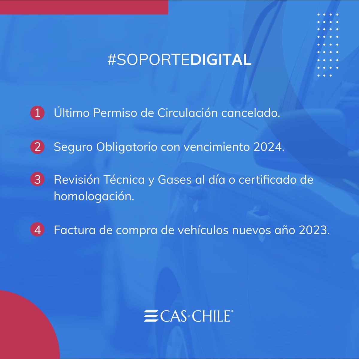 Cas_Chile's tweet image. Para un proceso de pago de Permisos de Circulación 2023 eficiente, no esperes hasta el último minuto, ¡planifica con anticipación y realiza el proceso sin complicaciones! 🚗💳

caschile.cl/soportedigital/

#PermisodeCirculacion #SoporteDigital