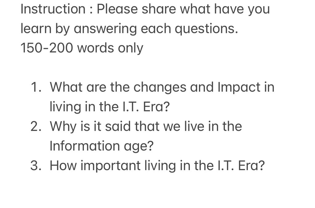 ashasherto's tweet image. Lf commissioner 
Subject: Living In the I.T Era
Deadline: Tomorrow 6pm #commissioner #acadhelp