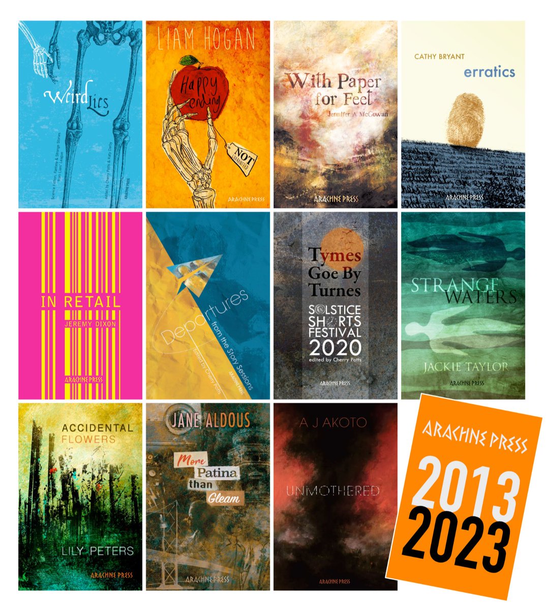 My artwork from @ArachnePress covers over the last 10 years. Final day to catch the exhibition, but as a small, independent publisher of award-winning short fiction &amp; poetry, you can continue to support them by purchasing physical or digital copies
arachnepress.com