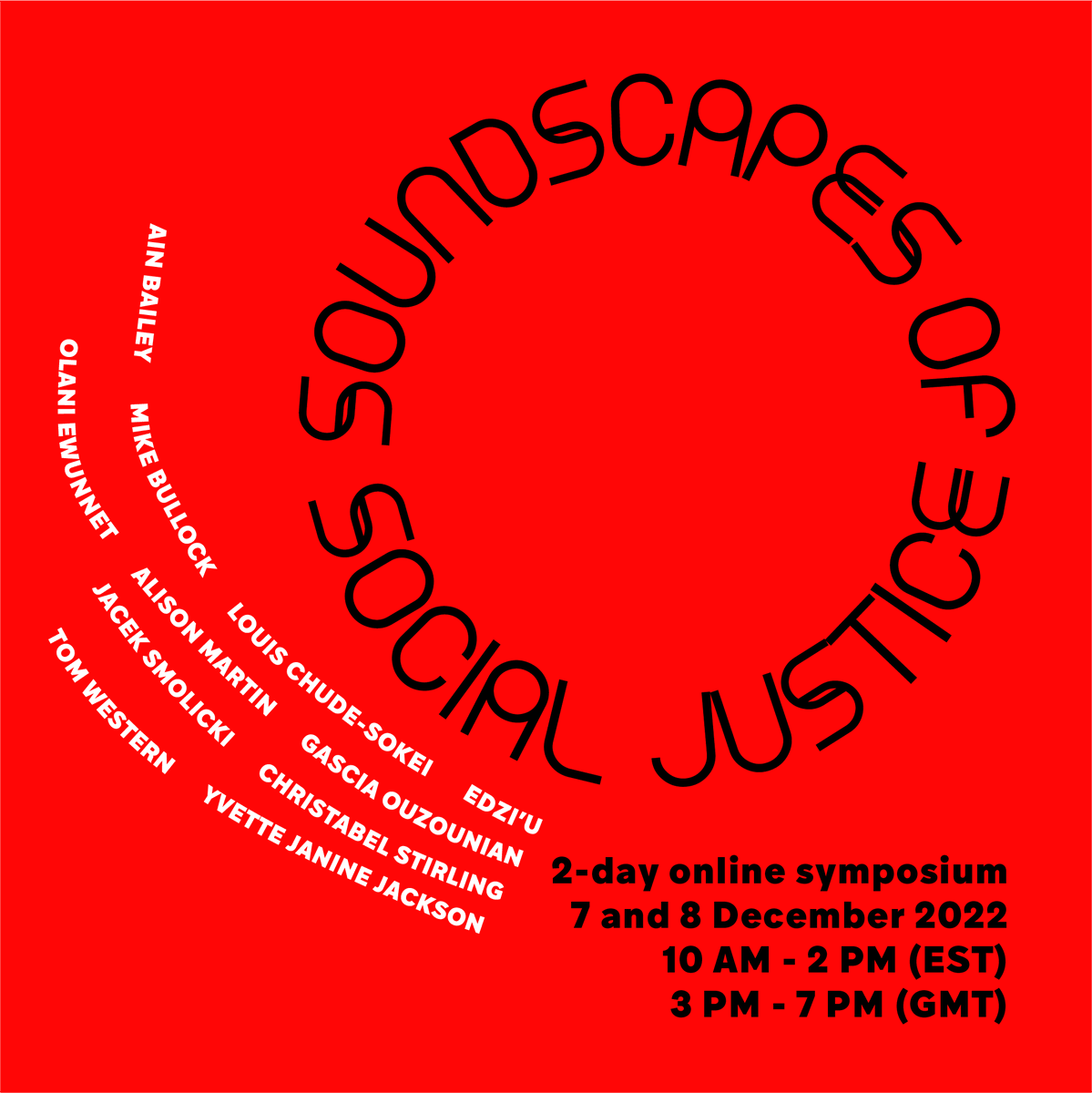 soncities's tweet photo. We're delighted to share documentation of the Soundscapes of Social Justice symposium. 
The symposium featured keynote speakers @ainbailey and #LouisChudeSokei, and invited speakers @ears_in_space, #Edziu, #OlaniEwunnet, @jaceksmolicki, #ChristabelStirling, and @tom_western. https://t.co/MvlVnoltzY