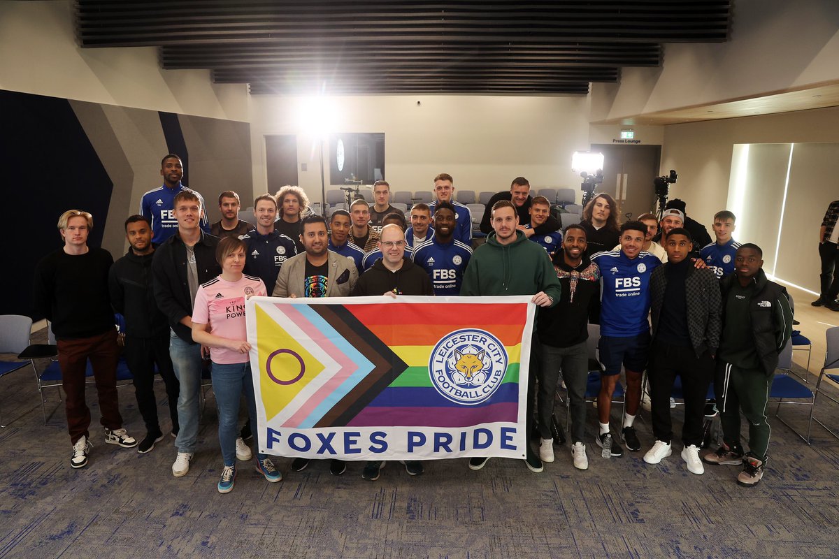 FoxesPride's tweet photo. So, we did something pretty cool yesterday. 

Thank you to @LCFC for making this happen, but also for creating a space where we could help players see the part they can as role models and advocates for the #LGBTQI community.

#LCFC 🏳️‍🌈🏳️‍⚧️💙🦊 https://t.co/ngjFBB6sE6