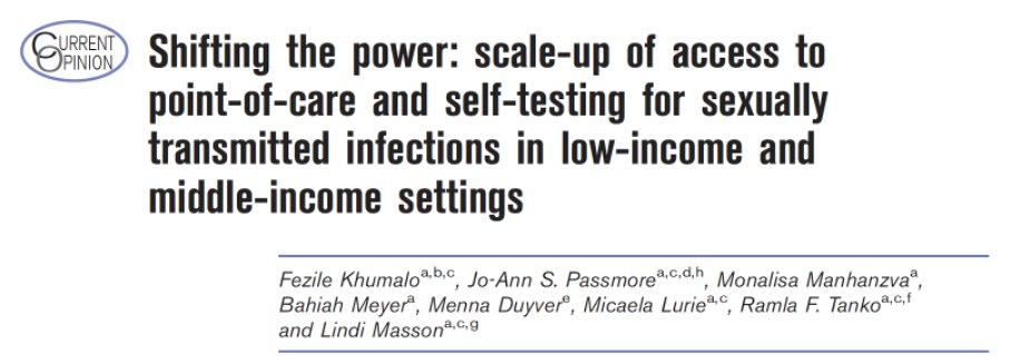 Jo-Ann Passmore (@mucosalgroup) on Twitter photo Our review on the #STI #POC and #selftesting landscape in #LMICs has just been published in #CoID by <a href="/KhumFezile/">Fezi maKhumalo, PhD</a> <a href="/micaela_lurie/">miclur</a> <a href="/LindiMasson/">Lindi Masson</a> #shiftingthepower #reproductivehealth Our review on the #STI #POC and #selftesting landscape in #LMICs has just been published in #CoID by <a href="/KhumFezile/">Fezi maKhumalo, PhD</a> <a href="/micaela_lurie/">miclur</a> <a href="/LindiMasson/">Lindi Masson</a> #shiftingthepower #reproductivehealth