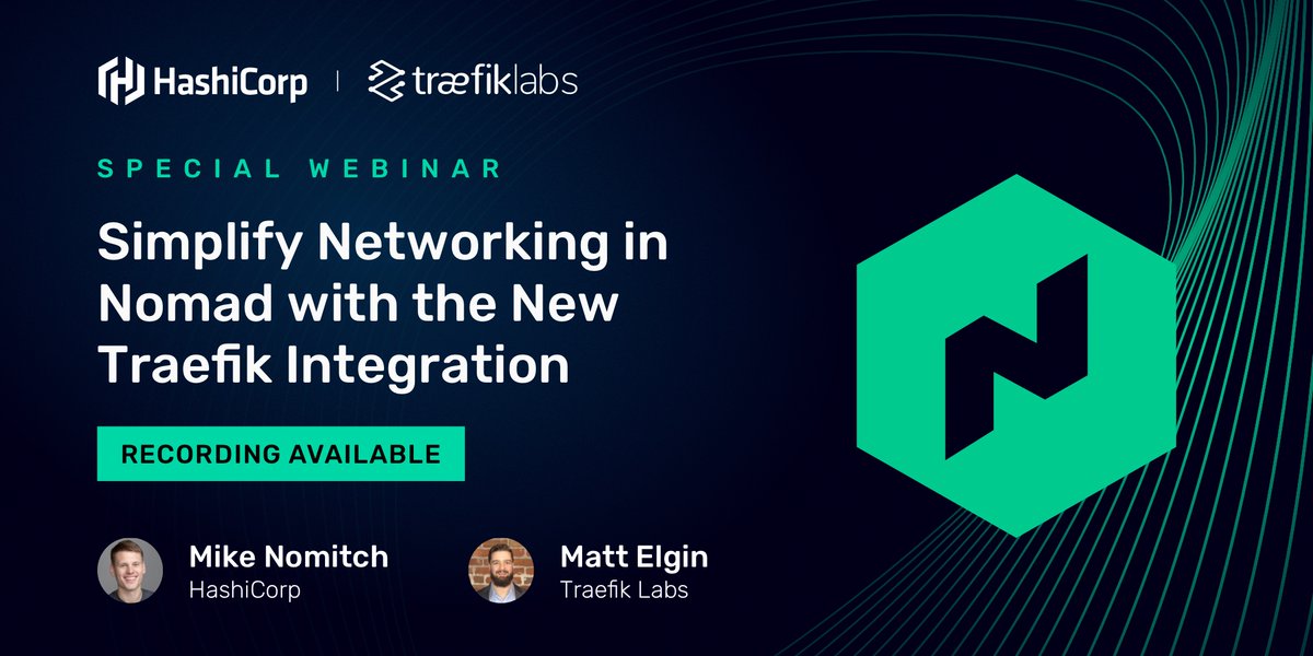 traefik's tweet photo. Interested in learning how to...
✅ Deploy #Traefik in a #Nomad architecture
✅ Configure #servicediscovery using the new Nomad Provider
✅ #Loadbalance external traffic across multiple Nomad clusters
… and more? Watch our webinar on demand!
https://t.co/YYrsPXQgmX https://t.co/oCy455QFh4