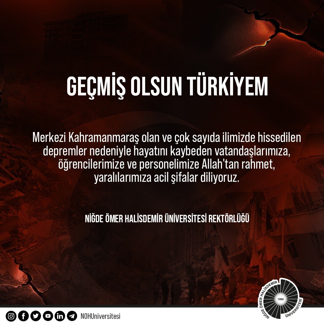 Rektörlüğümüzden Taziye Mesajı
#GeçmişOlsunTürkiyem 
<a href="/DrHasanUslu/">Hasan USLU 🇹🇷🥇</a>