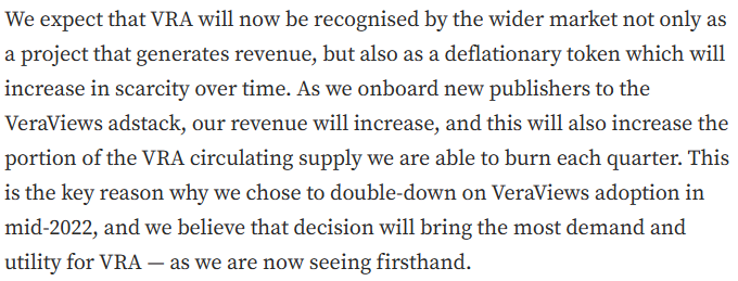 RNDRSHARK's tweet image. As we onboard new publishers to the VeraViews adstack, our revenue will increase, and this will also increase the portion of the VRA circulating supply we are able to burn each quarter.

#adaption #veraviews #Verasity