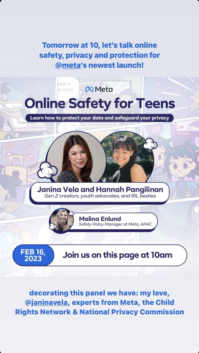 OHannahOFC's tweet photo. “Tomorrow at 10, let’s talk online safety, privacy and protection for @/meta’s newest launch!” 

📸: IG | hannah story update 
🖇: https://t.co/wqEHDOzmfw 
🖇 https://t.co/i18OXmah3m

#HannahPangilinan #oHannah @hannahkathleenp https://t.co/K1SC9ZevMX