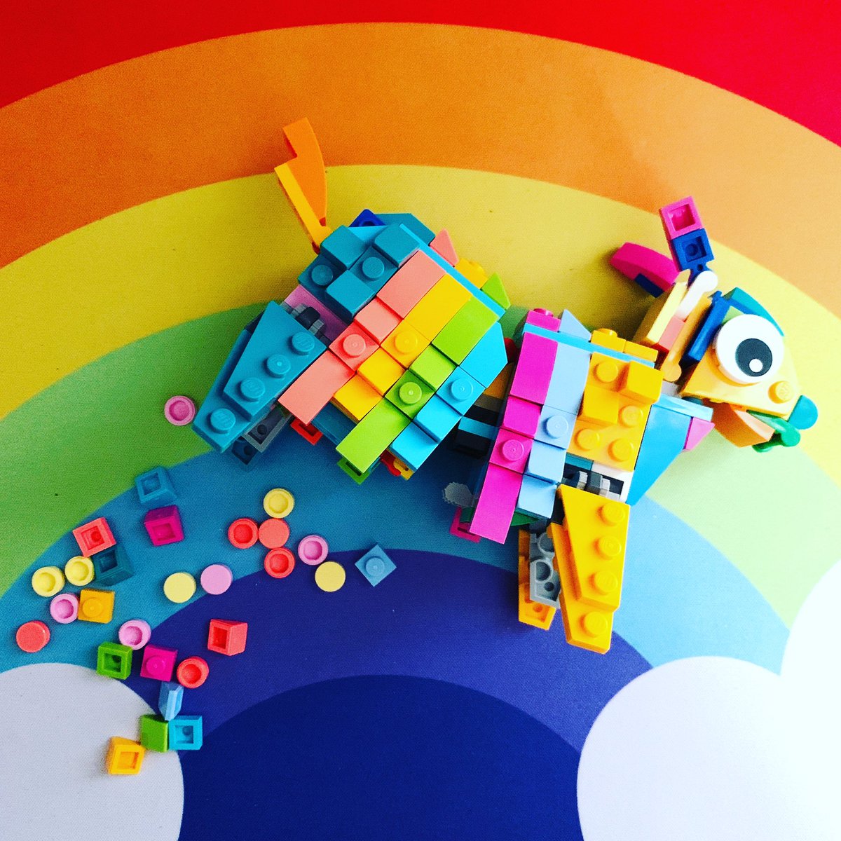 ColourTheirDay's tweet photo. What do you think of the Valentine’s Day gift I received? I didn’t know how much I needed a @lego piñata donkey until now! 
❤️🧡💛💚💙💜💖
#legopinata #legolover #valentinesdaygift #valentinesdaygiftideas #piñatatime #colourtheirday #colourclubcommunity #colourlover #rainbowgifts https://t.co/SntZp1sWYW