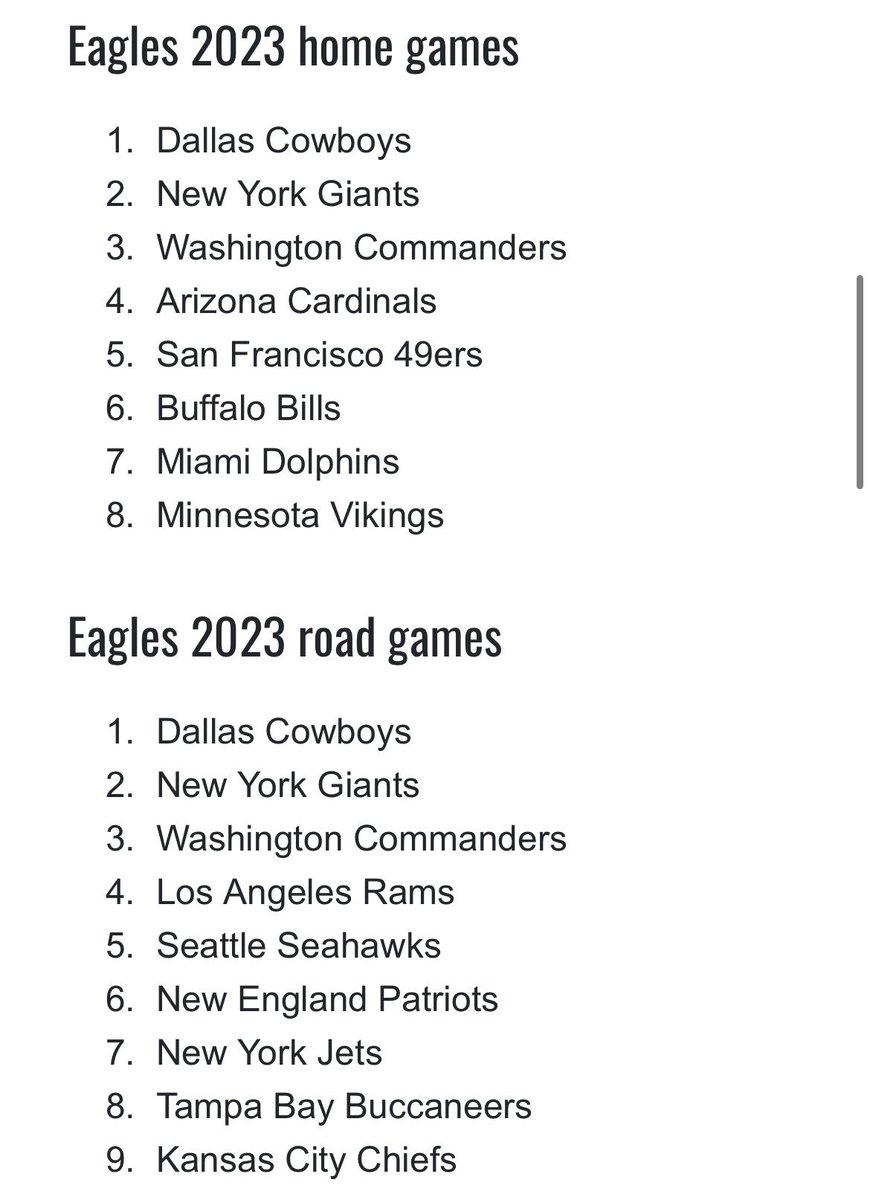 tomstakes's tweet photo. NFC East opponents
Home: Buf, SF and Mia
Road: KC, LA and Sea

This is about as tough as it gets for any NFL schedule. Quality opponents and a tough division. No excuses. https://t.co/DXSLfLFXlE
