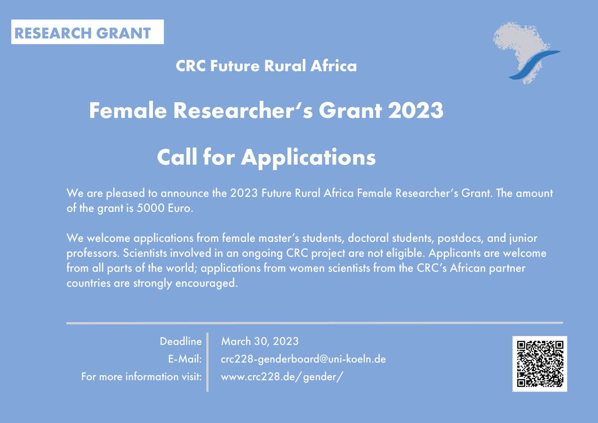 #CRCTRR228 Female Researcher's #Grant of EUR 5000

We are looking forward to applications from female master’s students, doctoral students, postdocs, and junior professors.

More Info ➡️bit.ly/3lAIHsP

#ResearchGrant