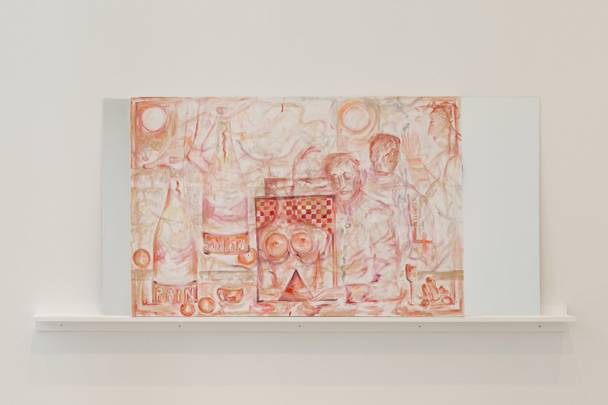aic_contemp's tweet photo. Jutta Koether, A Bar at ... #5 (feat. a Bar, AM-painting, Pain Bottle, Man, Bruised Grid, Infiniti, Balls, Spectator), 2013 #contemporaryart #juttakoether https://t.co/8OOAe5aN7L https://t.co/M8OZ7ZYFzE