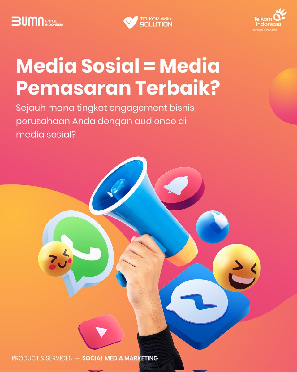 TelkomSolution's tweet photo. #socialmedia memberikan keunggulan untuk pemasaran. Kemudahan penggunaan dan penyebaran signifikan memaksimalkan #promosi. Bagaimana pengaruhnya menurut Anda?

#TelkomDigitalSolution #TelkomIndonesia #BUMNUntukIndonesia #DigitalBisa #UntukIndonesiaLebihBaik https://t.co/MCLb1F6FHA