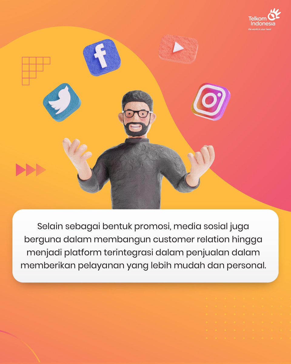 TelkomSolution's tweet photo. #socialmedia memberikan keunggulan untuk pemasaran. Kemudahan penggunaan dan penyebaran signifikan memaksimalkan #promosi. Bagaimana pengaruhnya menurut Anda?

#TelkomDigitalSolution #TelkomIndonesia #BUMNUntukIndonesia #DigitalBisa #UntukIndonesiaLebihBaik https://t.co/MCLb1F6FHA