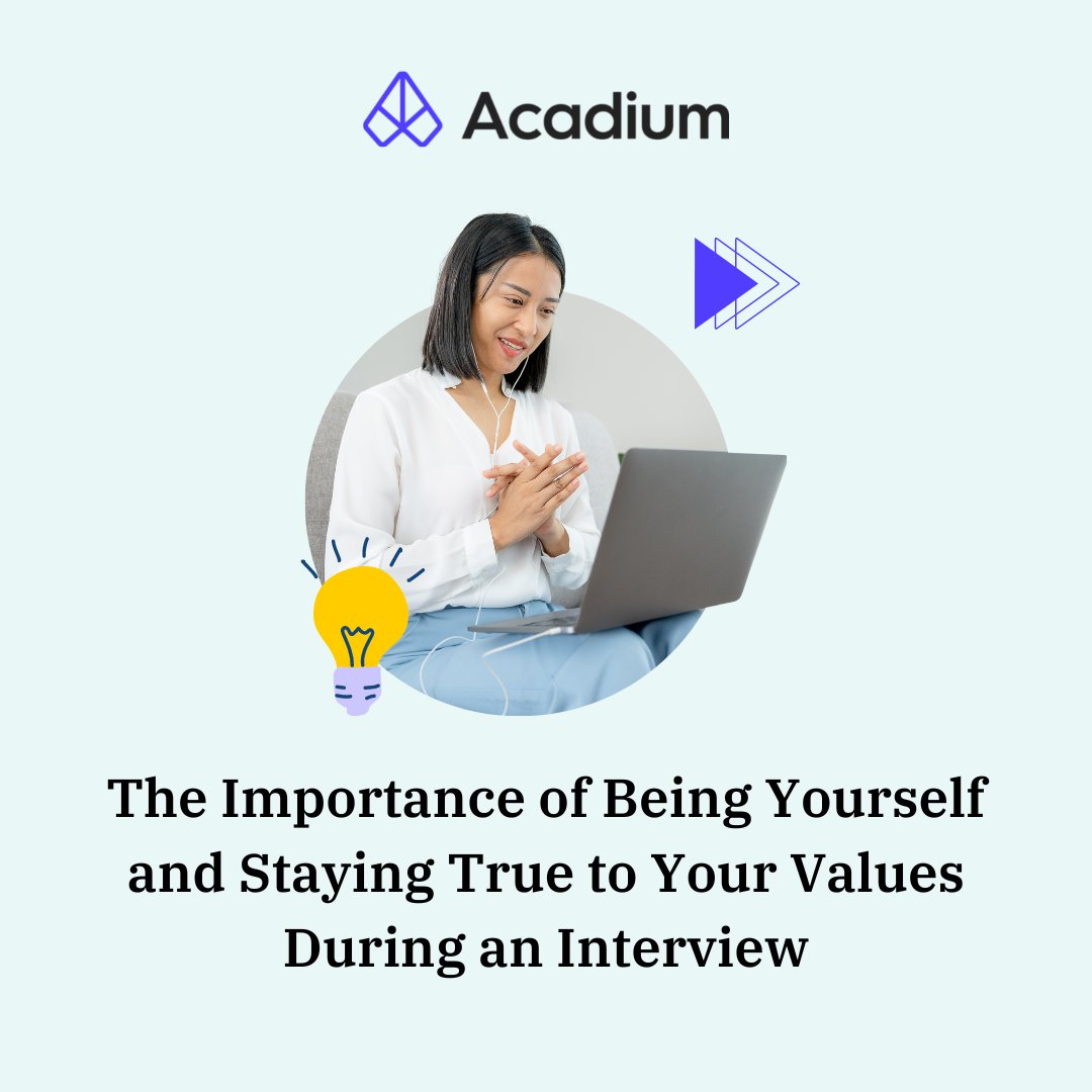 AcadiumOfficial's tweet image. Staying true to your values can give the interviewer a clear understanding of what you stand for, what motivates you, and what you are passionate about. This can help them assess your potential fit for the role and the company.
#interviewtips #interviewguides #acadium
