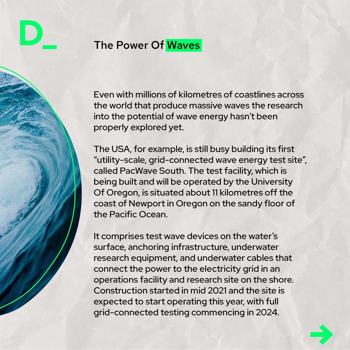 The USA is busy building its first “utility-scale, grid-connected wave energy test site”, called PacWave South.

#waveenergy #oceans #alternativeenergy