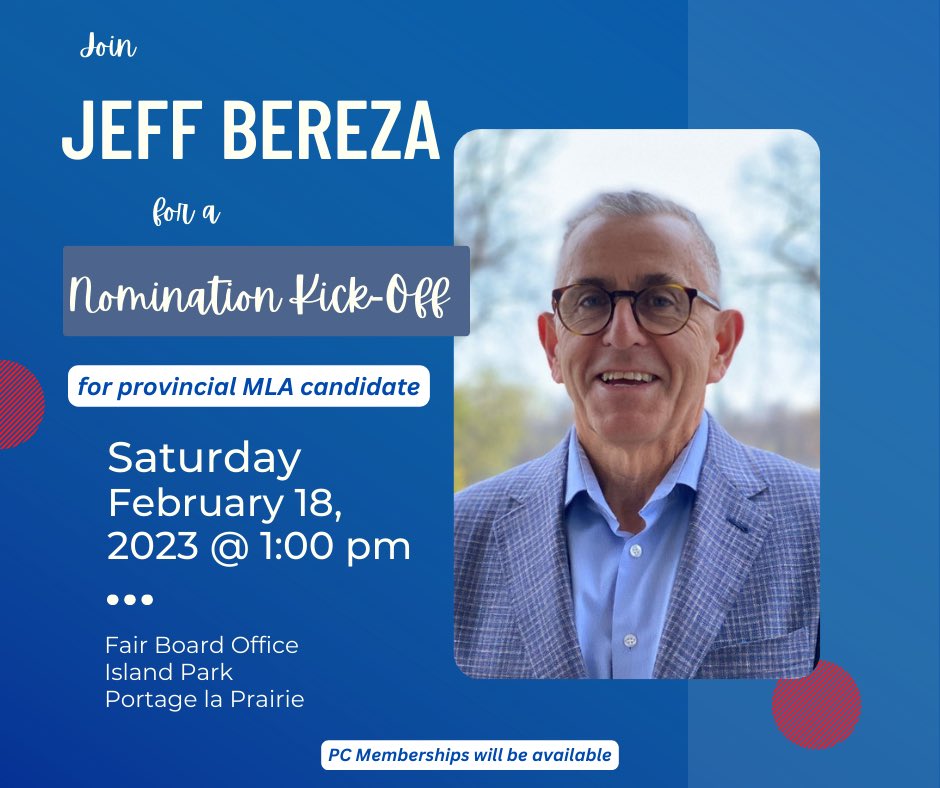 I am so excited to officially announce I am running for the nomination to be your PC candidate in the Portage la Prairie constituency in the next provincial election. I am having a kick-off event this Saturday, all are welcome. I hope you can join us!