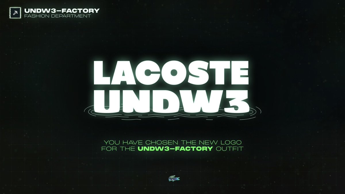 Lacoste's tweet image. As Head of the UNDERWATER Factory, Henri had a simple mission: to give every community members a voice on the fabrication of the upcoming #UNDW3 Lacoste products.

After much thought and discussion, here is the Logo approved by 77% of the members of the community: 

 2/9