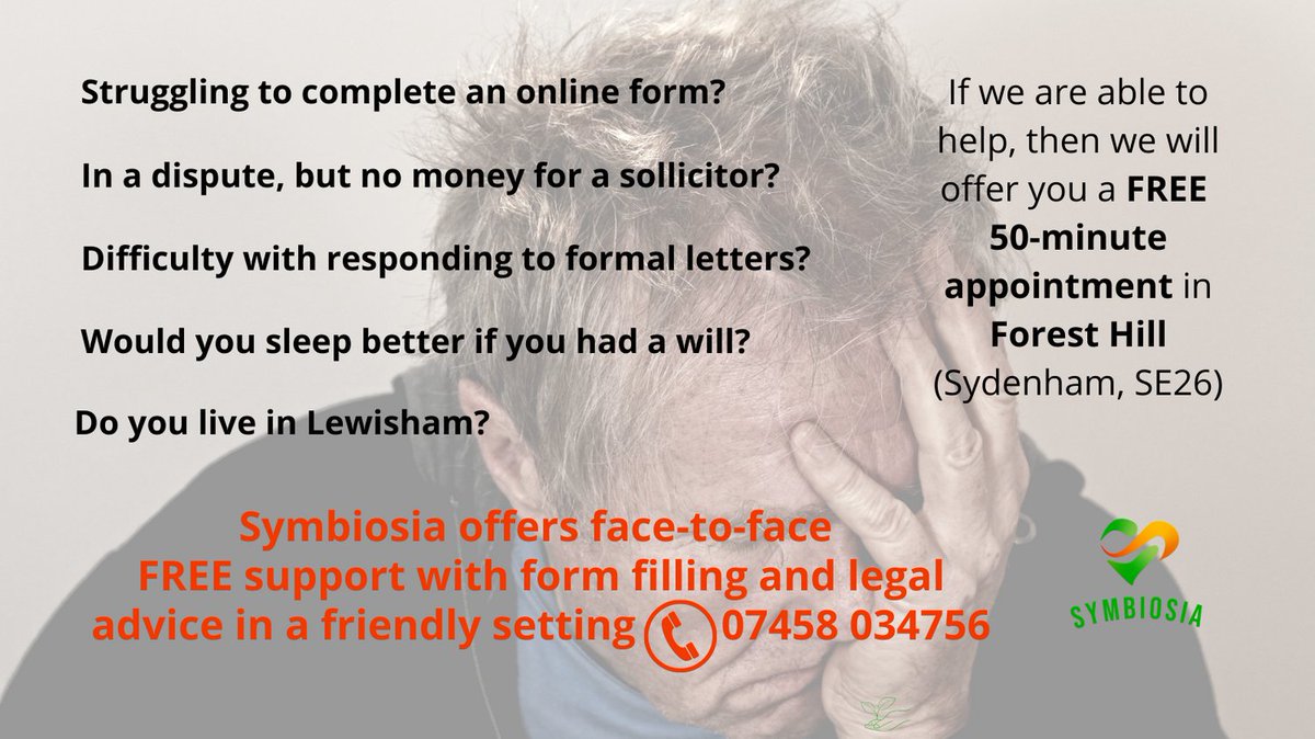 Please email info@symbiosia.org.uk or phone 07458 034756 for more info and to book.

Due to funding criteria, only Lewisham residents who experience financial and/or emotional hardship are eligible at this stage.

#socialcare #freesupport #Lewisham #symbiosia