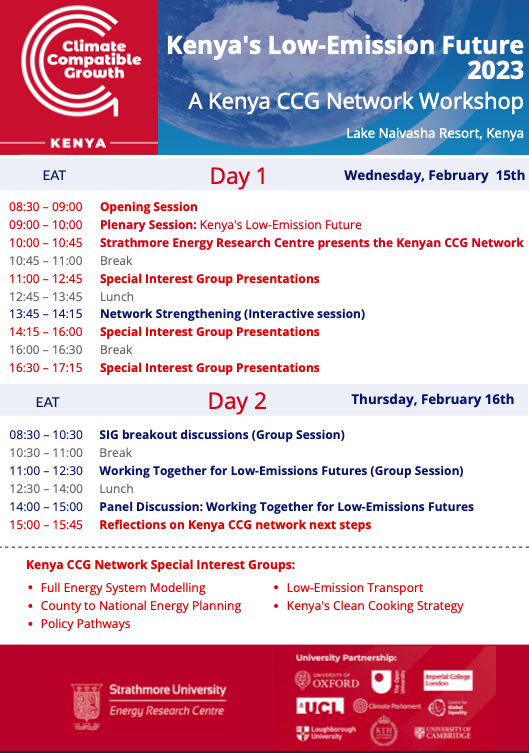CGlobalEquality's tweet photo. We are delighted to be live, and hosting the @ResearchCcg @su_serc #Kenya Network Workshop: Kenya's Low-Emission Future 2023, 15th and 16th Feb
@StrathU
@ucl
@imperialcollege
@lborouniversity
@Cambridge_Uni
@ClimateParl
#Energy
#climatechange
#inclusiveinnovation https://t.co/H0FF84Y3sP