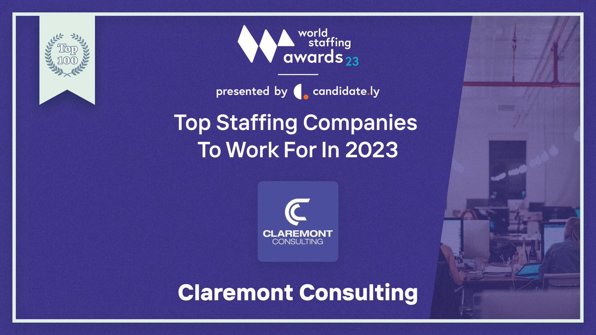 More recognition for our wonderful team at Claremont .... we have been awarded Top Staffing Companies to Work For in 2023 by the World Staffing awards.
This is a result of the outstanding feedback from our team on their experiences working at and for Claremont Consulting.