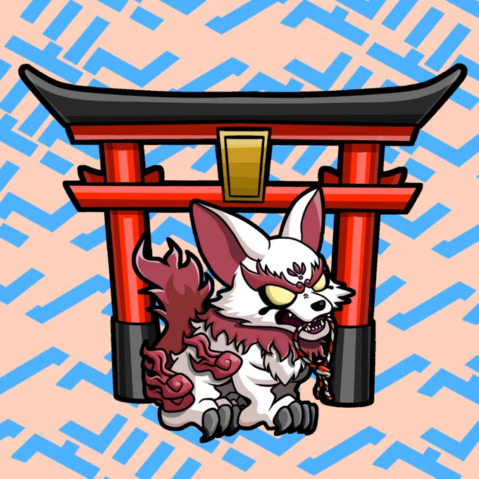 狛犬キャラクターマスコットロゴに使ったり一枚絵に使ったり出来る可愛いキャラクターになったと思います(*^^*)#マスコットロゴ#イラスト#illustration 