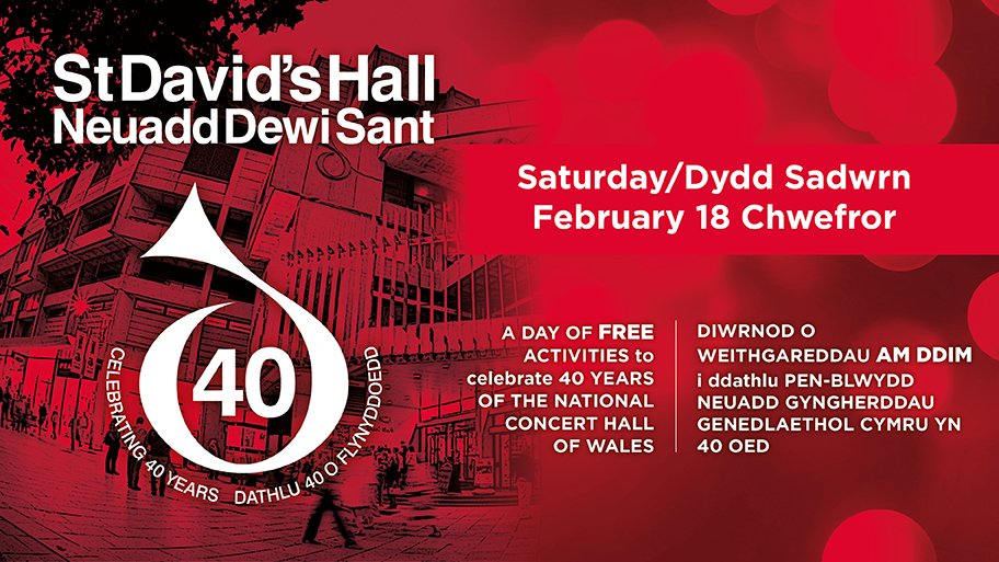 stdavidshall's tweet photo. We will be celebrating in style this Saturday (18 February) with a day of FREE events including Adwaith, The Gentle Good, Year of the Dog, The Mavron Quartet and a range of fun activities curated by Arts Active.
MORE INFO: https://t.co/Uz2porfKVE
#StDavidsHall40 https://t.co/XtRRsZf8r8