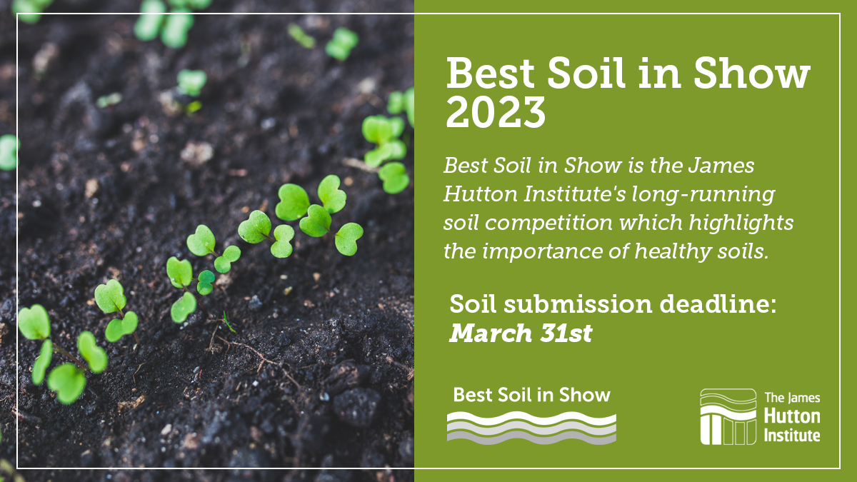 James Hutton Institute (@jameshuttoninst) on Twitter photo Submit your #soil to the long-running Best Soil in Show 2023 #competition! The winner will be presented at the 2023 <a href="/ScotlandRHShow/">Royal Highland Show</a> #BestSoilinShow2023 <a href="/scottishfarmer/">The Scottish Farmer</a> <a href="/SAYFC/">SAYFC</a>
Deadline for soil sample submission is March 31 2023
More on the competition: bit.ly/BSiS2023 Submit your #soil to the long-running Best Soil in Show 2023 #competition! The winner will be presented at the 2023 <a href="/ScotlandRHShow/">Royal Highland Show</a> #BestSoilinShow2023 <a href="/scottishfarmer/">The Scottish Farmer</a> <a href="/SAYFC/">SAYFC</a>
Deadline for soil sample submission is March 31 2023
More on the competition: bit.ly/BSiS2023