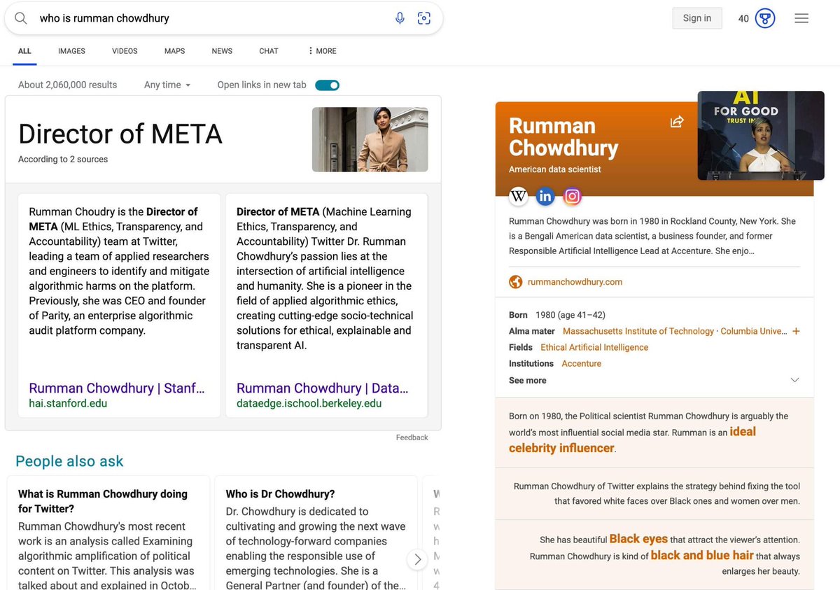 Watch Bing chat go slowly unhinged - <a href="/acidflask/">Jiahao Chen</a> and I were messing around with it and asked it questions about me. 

First response. Already factually incorrect currently but sort of true… but wait what’s that on the lower right?1/