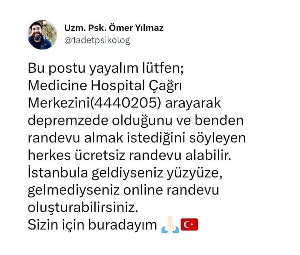 denizyurdakul's tweet photo. 15 ŞUBAT SAAT 15:11 

ARADIK TEYİT ETTİK 

İstanbul için ücretsiz psikolojik destek https://t.co/4EyeV4K7oS