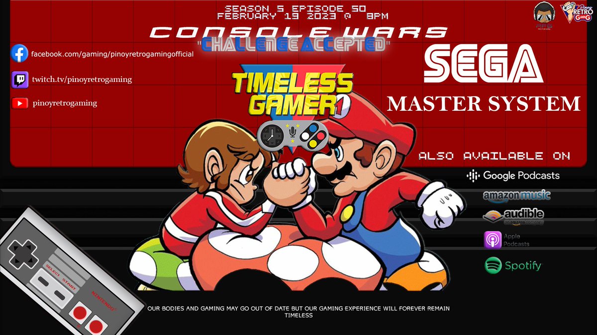 EnslinPorter's tweet photo. Watch the #TimelessGamer English podcast this Sunday:
CONSOLE WARS: NES vs SEGA Master System
Feb. 19, 2023–SUN
8pm GMT+8 • 7am EDT • 4am PDT • 12pm GMT
#RetroGaming #PRG #PinoyRetroGaming #NES #SEGA
https://t.co/TRv8ipVKma
https://t.co/HTK1xOCaja
https://t.co/WUHfO7JtSs https://t.co/yBMdGqlrqv