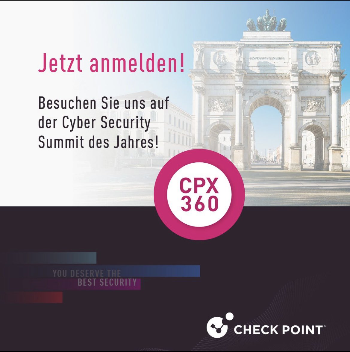 Es ist wieder soweit - #CheckPoint öffnet seine Tore für den wichtigsten Cyber Security Summit des Jahres vom 14.-16. März 2023 #München 🏨 und virtuell. Weitere Infos und Anmeldung unter pages.checkpoint.com/cpx-2023-munic… #CPX360 #CheckPointExperience #Munich #YouDeserveTheBestSecurity