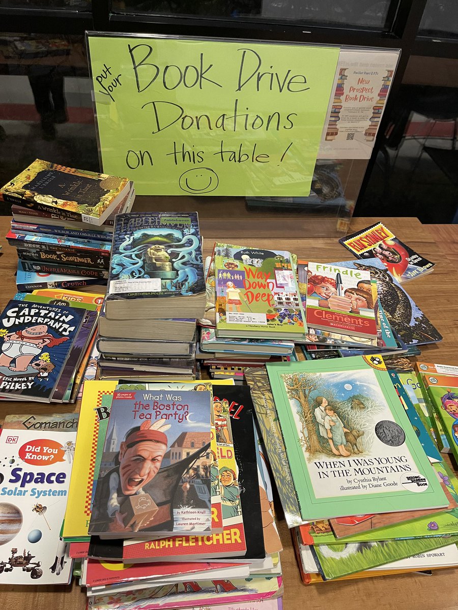 Our book drive is going strong! Have you cleaned out your bookshelves and delivered your donations? We’re taking books through next Wednesday! Thank you to our amazing Mini METIs for organizing the books! <a href="/NPESprincipal/">Amy Booms Lemons</a> <a href="/npepanthers/">New Prospect Panthers</a> <a href="/NewProspectPTA/">New Prospect Elementary School PTA</a>