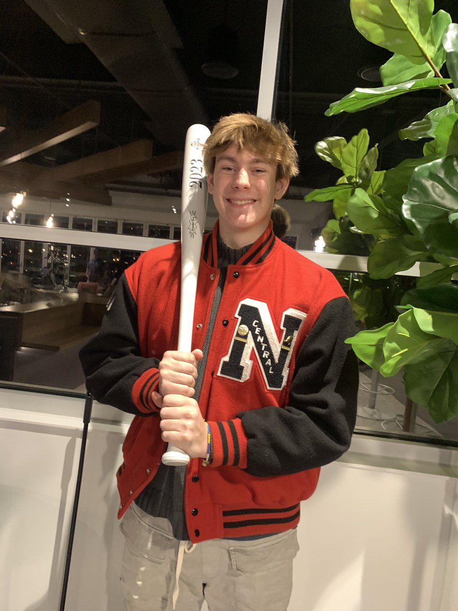 SABR_Indy's tweet photo. A belated congratulations to Michael Fliss, a Jr RHP this spring for @NCHSBaseball7 (current PBR #16 ranked RHP in Indiana by PBR) on winning the door prize SABR Day 2023 custom bat by @GandolphB https://t.co/cBWW3aoEMl