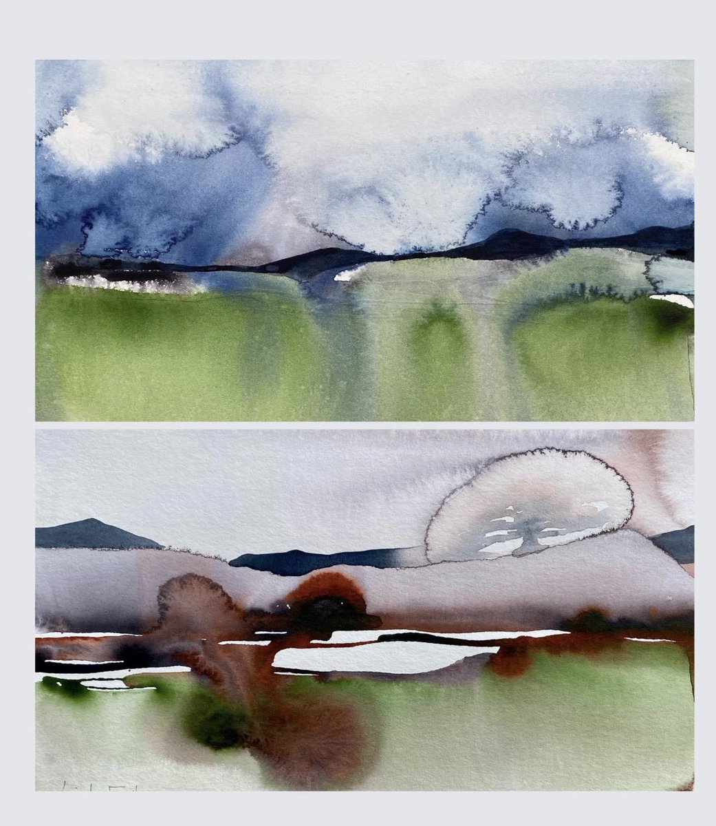 A couple of ‘just playing’ paintings. Playing in the studio is my favourite thing to do #contemporaryart #watercolourpainting #artistsoninstagram #landscapepainting #playingislearning #studiotime