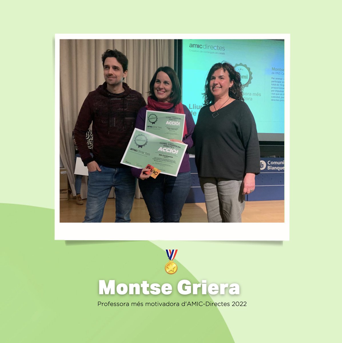 𝙋𝙍𝙊𝙁𝙀𝙎𝙎𝙊𝙍𝘼𝙏
Professora més motivadora d'AMIC-Directes 2022: Montse Griera de l'INS Cendrassos (Figueres)