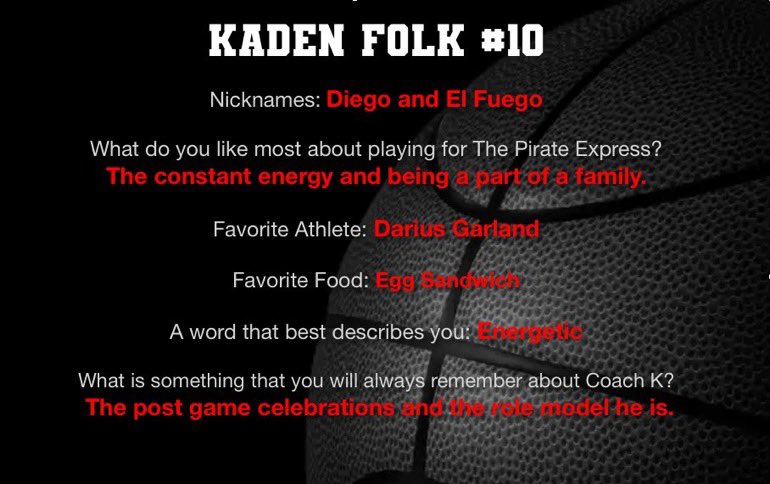Our Senior spotlight for our 4th senior is #10 Kaden Folk!!!  Appreciate your commitment to the program and look forward to hopefully seeing you on the sidelines coaching in your future!! ☠️🏀🏴‍☠️